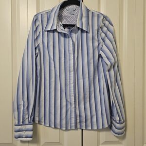 Lady Hathaway Shirt Womens Blue & White Striped Button Down Shirt  Sz L